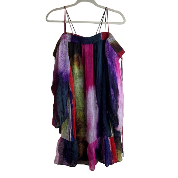 Floreat x Anthropologie Off The Shoulder Watercolor Mini Dress, Size Large - Picture 3 of 14